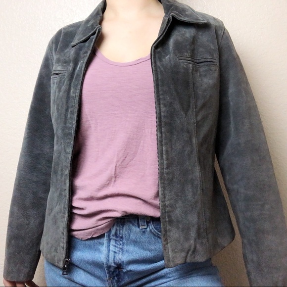 Guess Jackets & Blazers - GUESS Genuine Suede Leather Charcoal Zip-Up Jacket